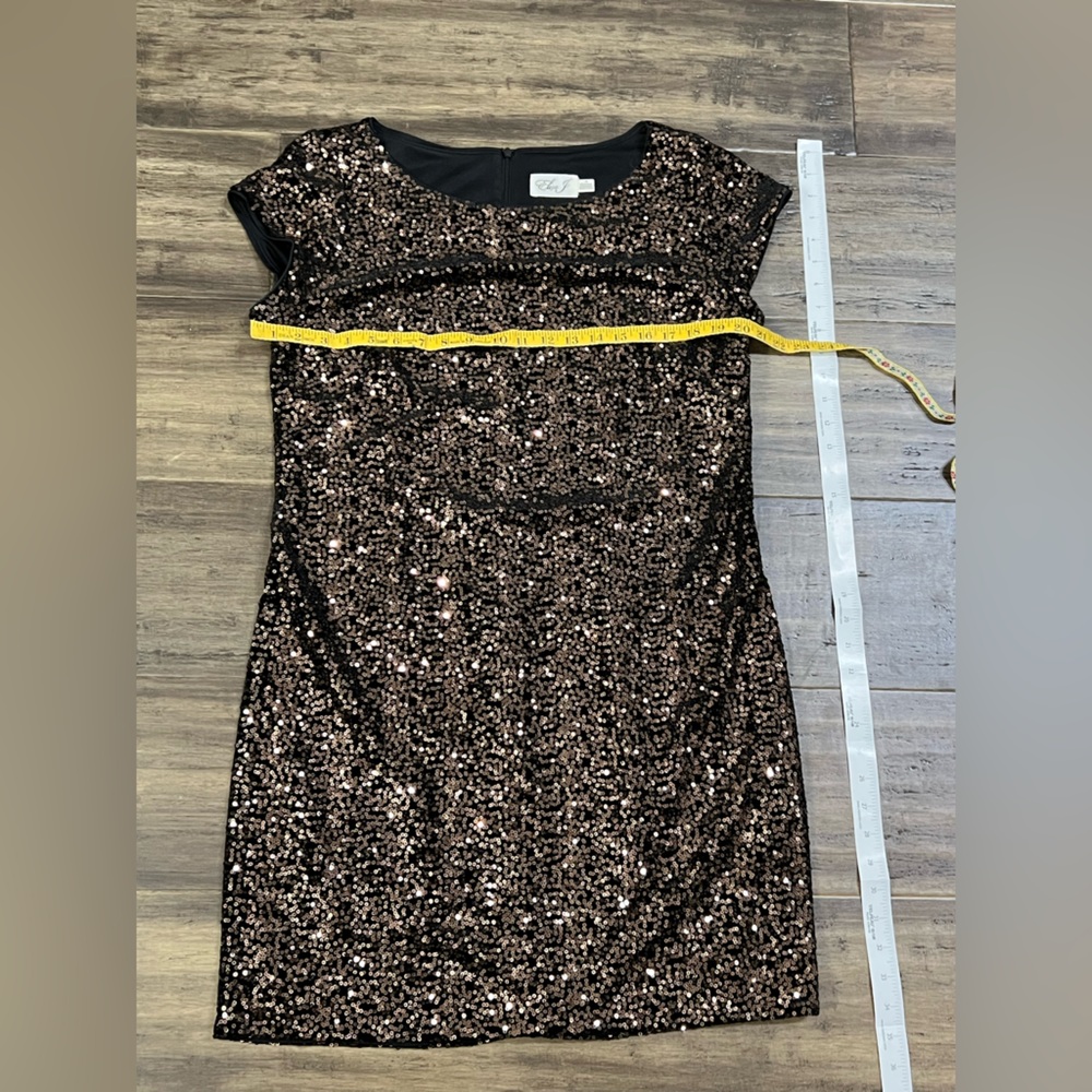 Chocolate brown sequined short party A line dress sz 14